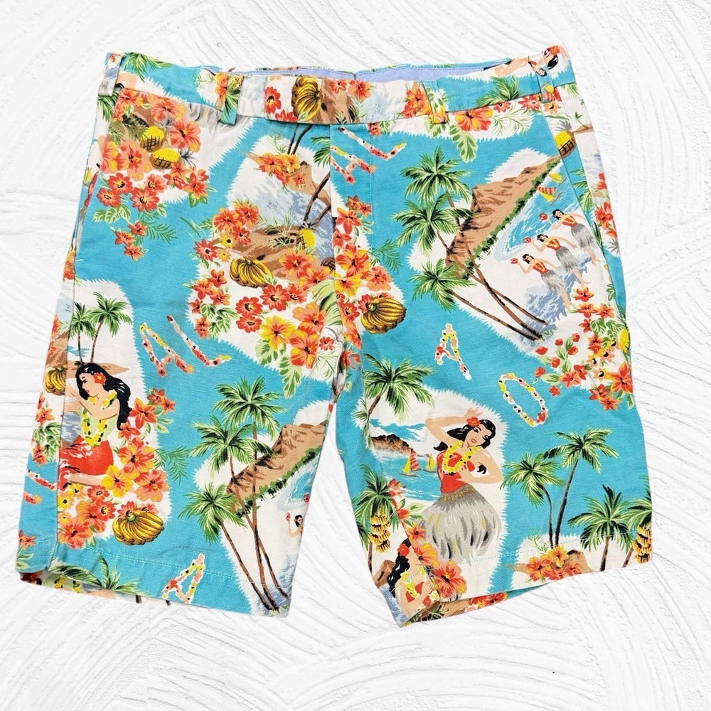 Polo by Ralph Lauren Turquoise Hawaiian Print Bermuda Shorts